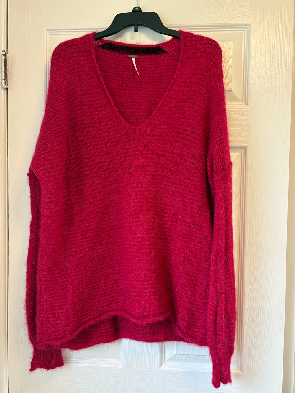 Free People red V-Neck Mohair Blend Sweater